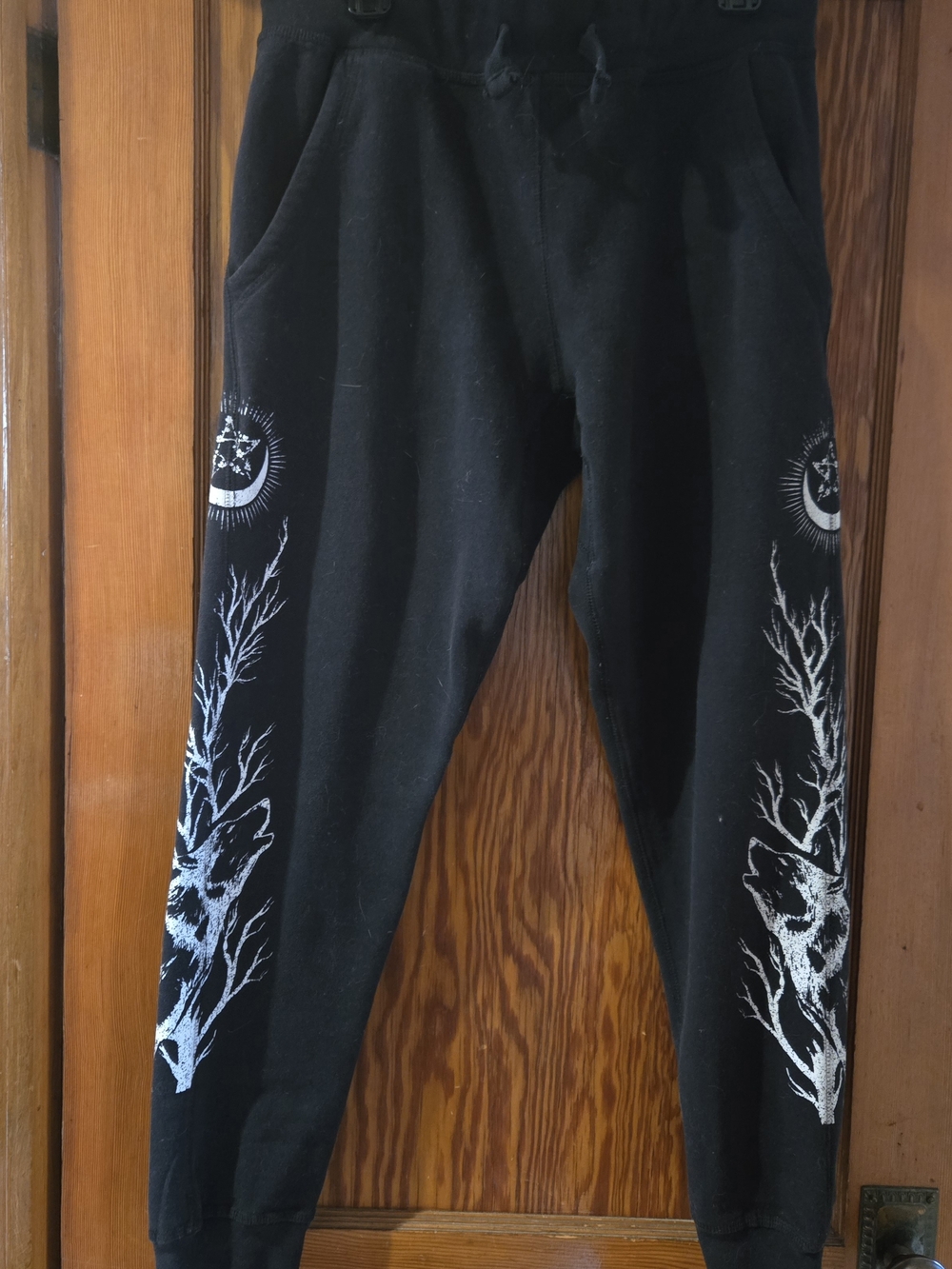 Blackcraft Joggerss with White Wolf & Moon Design